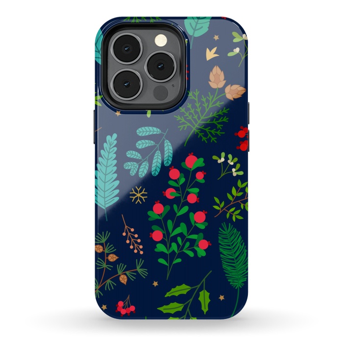 iPhone 13 pro StrongFit Holiday Christmas with Branches Mistletoe and Berries by ArtsCase