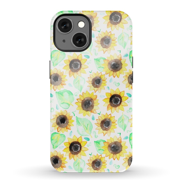 iPhone 13 StrongFit Cheerful Watercolor Sunflowers by Tangerine-Tane