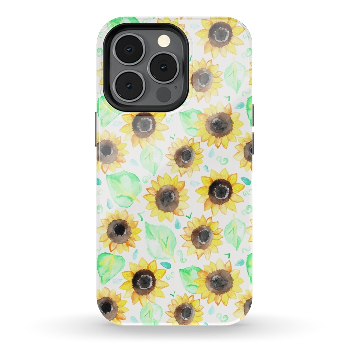 iPhone 13 pro StrongFit Cheerful Watercolor Sunflowers by Tangerine-Tane