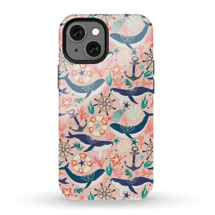 iPhone 13 mini StrongFit Whale Song on Coral Blush by Tangerine-Tane
