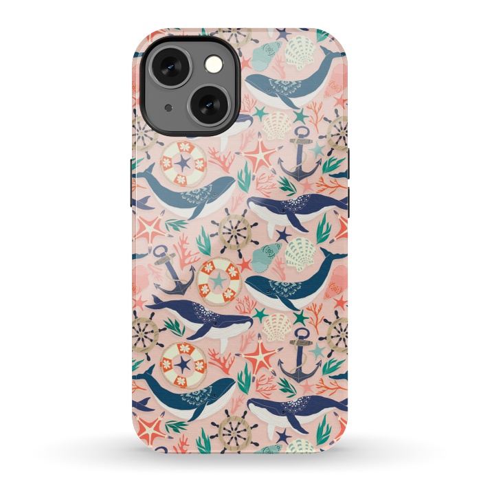 iPhone 13 StrongFit Whale Song on Coral Blush by Tangerine-Tane