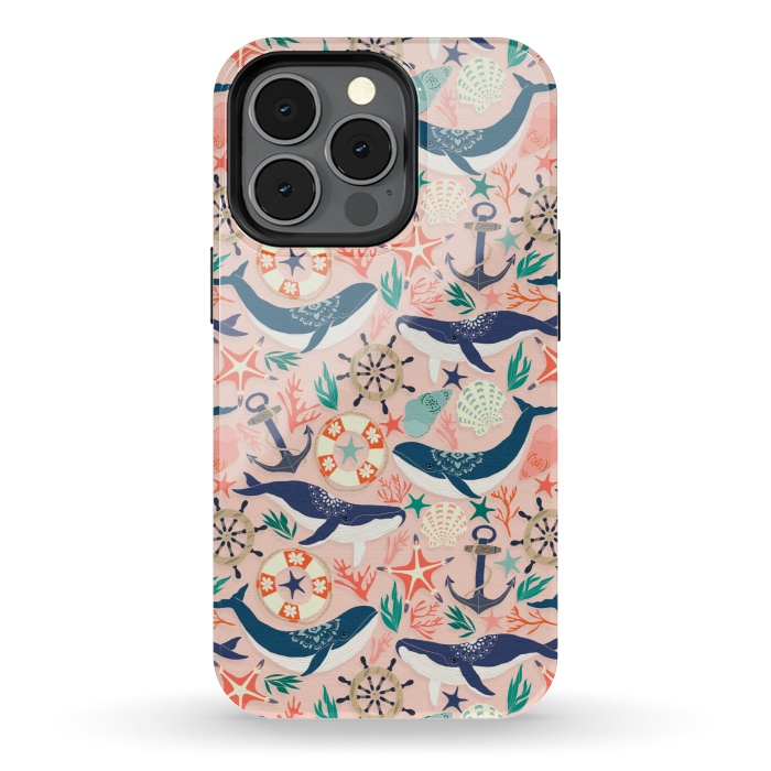 iPhone 13 pro StrongFit Whale Song on Coral Blush by Tangerine-Tane