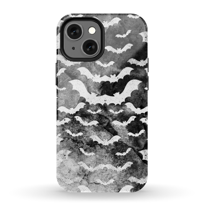 iPhone 13 mini StrongFit White star dust bats on monochrome marble sky by Oana 