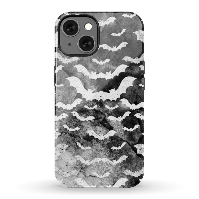iPhone 13 StrongFit White star dust bats on monochrome marble sky by Oana 