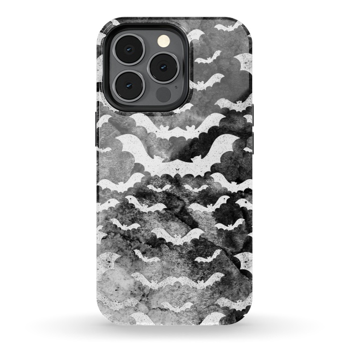 iPhone 13 pro StrongFit White star dust bats on monochrome marble sky by Oana 