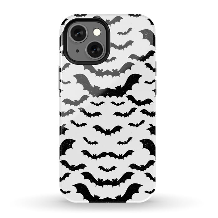 iPhone 13 mini StrongFit Black star dust flying bats Halloween pattern by Oana 