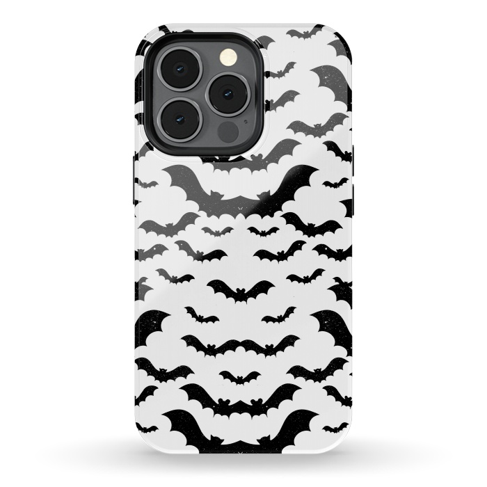 iPhone 13 pro StrongFit Black star dust flying bats Halloween pattern by Oana 