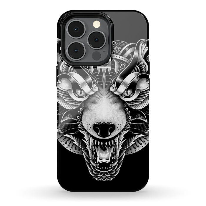 iPhone 13 pro StrongFit Angry Wolf Ornate by Afif Quilimo