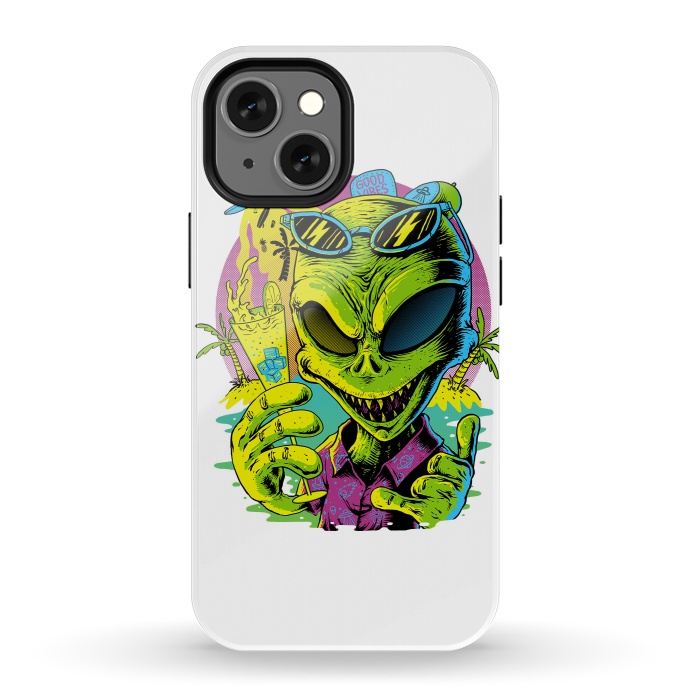 iPhone 13 mini StrongFit Alien Summer Vibes (White) by Afif Quilimo