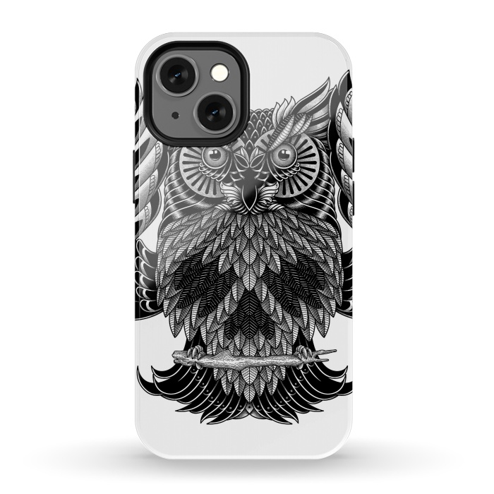 iPhone 13 mini StrongFit Owl Skull Ornate (White) by Afif Quilimo