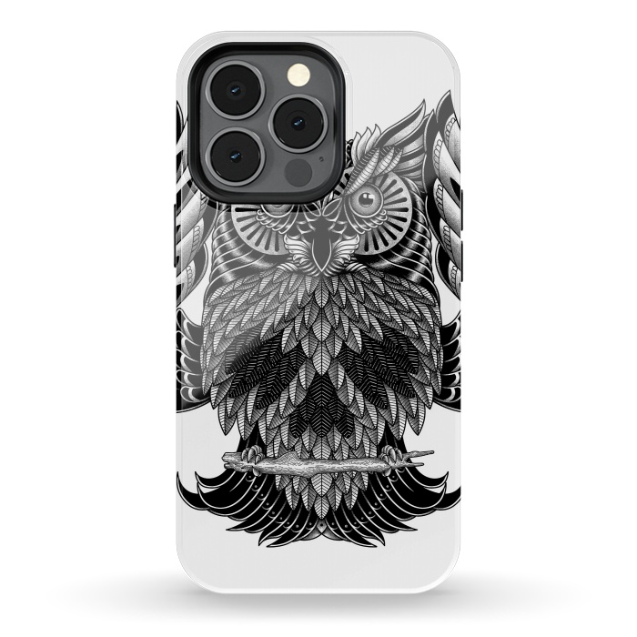 iPhone 13 pro StrongFit Owl Skull Ornate (White) by Afif Quilimo