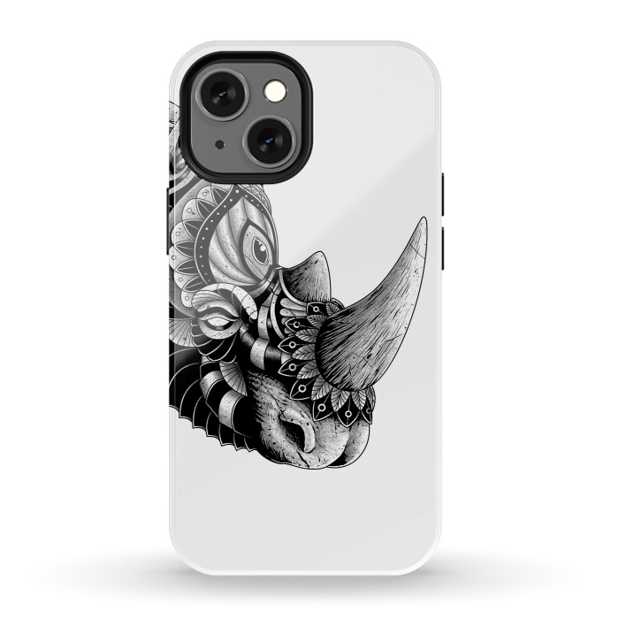 iPhone 13 mini StrongFit Rhino Ornate(White) by Afif Quilimo
