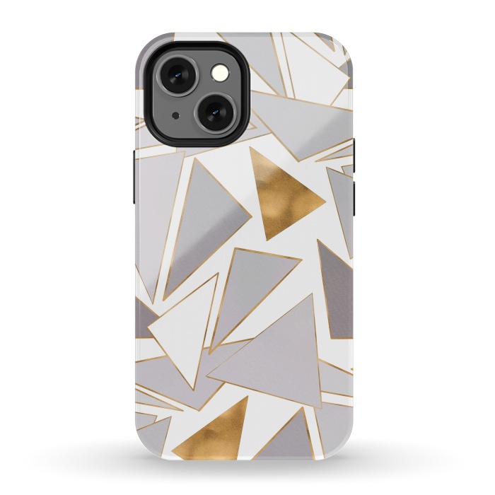 iPhone 13 mini StrongFit Modern Minimalist Gold Strokes Gray Triangles by InovArts