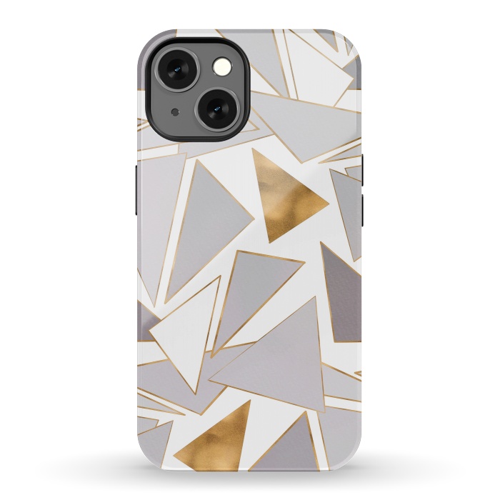 iPhone 13 StrongFit Modern Minimalist Gold Strokes Gray Triangles by InovArts