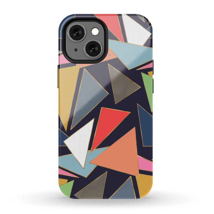 iPhone 13 mini StrongFit Modern Contemporary Gold Strokes Colorful Triangles by InovArts