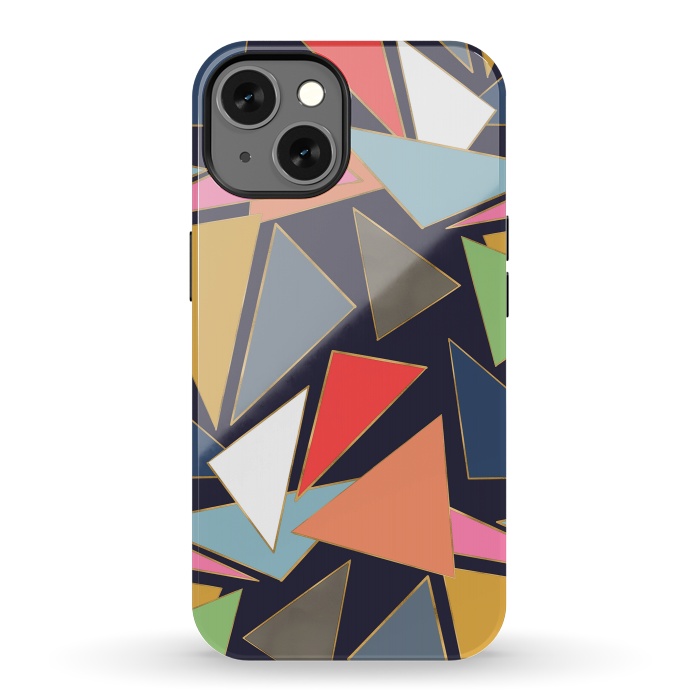 iPhone 13 StrongFit Modern Contemporary Gold Strokes Colorful Triangles by InovArts