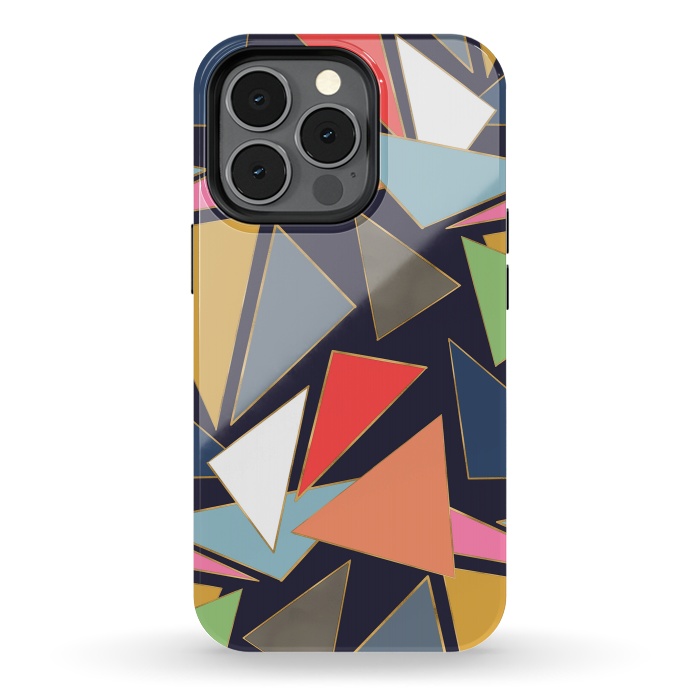 iPhone 13 pro StrongFit Modern Contemporary Gold Strokes Colorful Triangles by InovArts