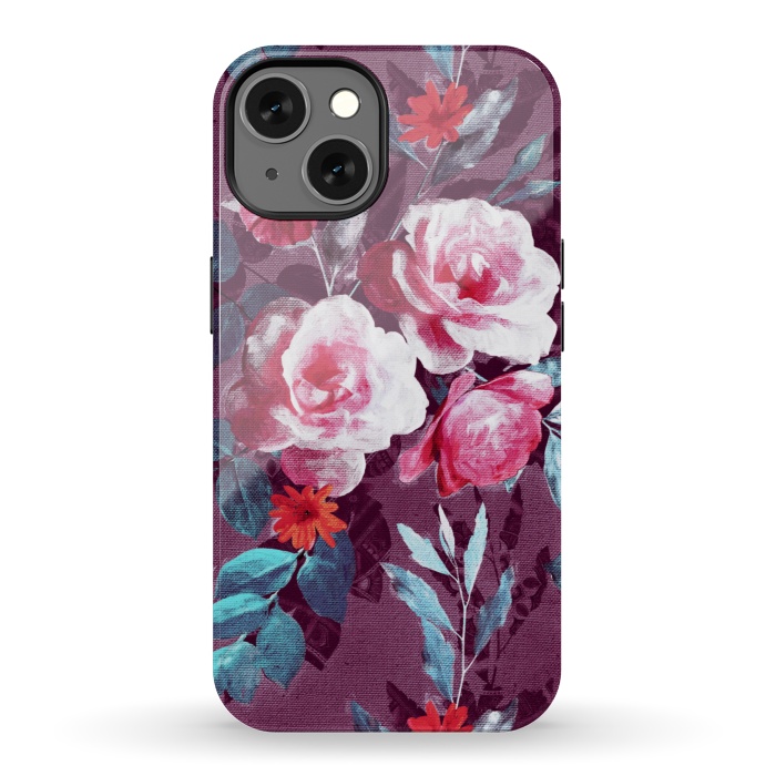 iPhone 13 StrongFit Retro Rose Chintz in Magenta and Plum by Micklyn Le Feuvre