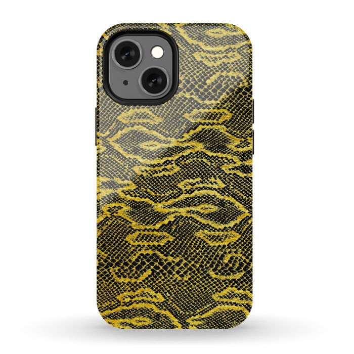 iPhone 13 mini StrongFit Black and Gold Snake Skin I by Art Design Works