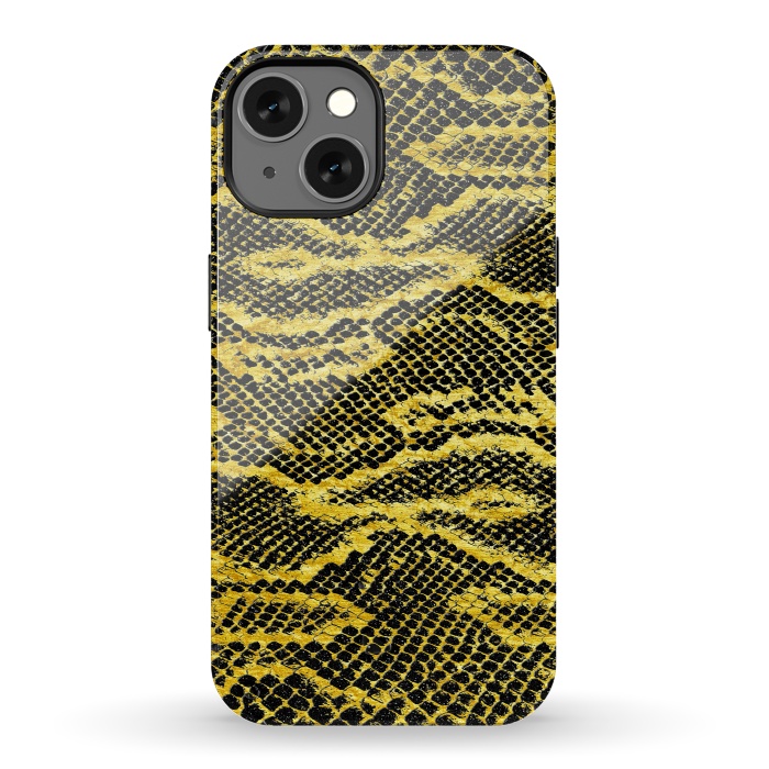iPhone 13 StrongFit Black and Gold Snake Skin II by Art Design Works