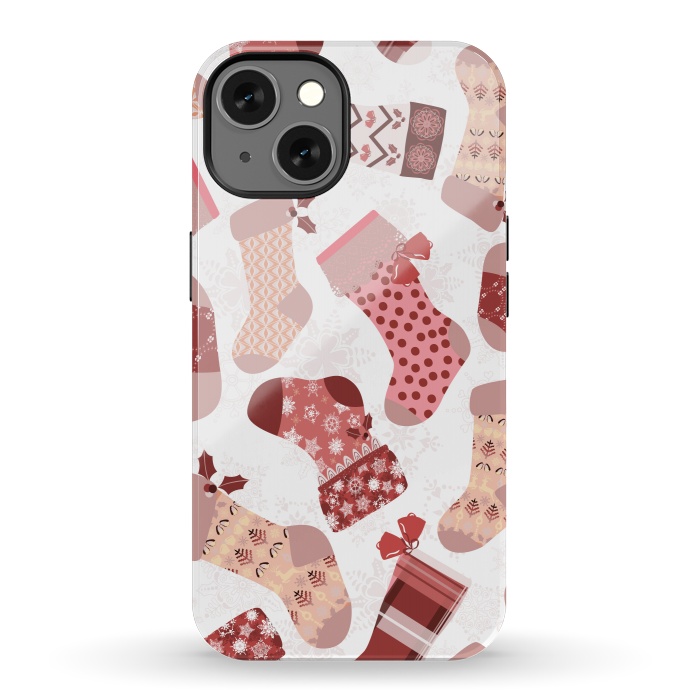 iPhone 13 StrongFit Christmas Stockings in Pink and Beige by Paula Ohreen