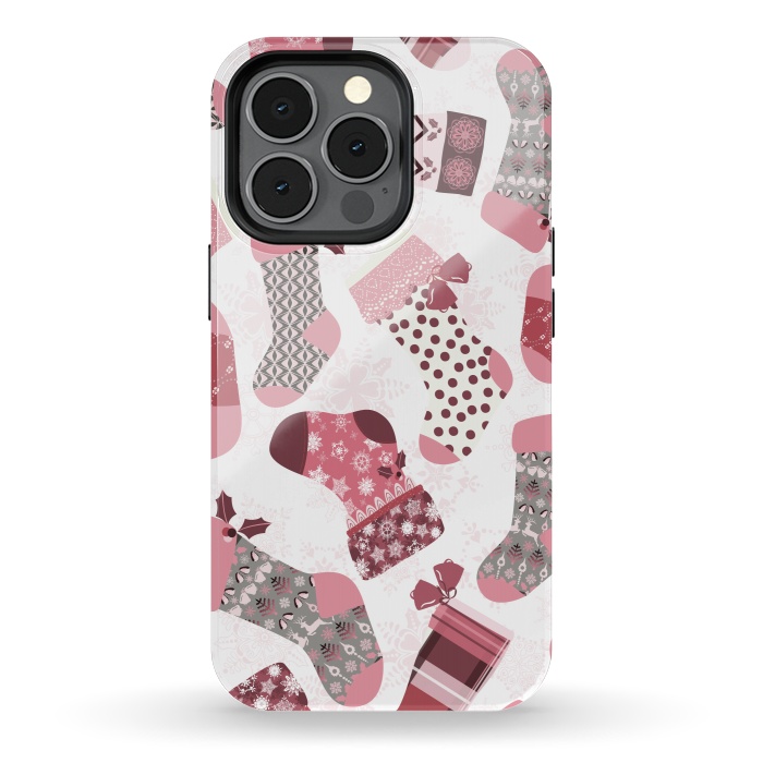 iPhone 13 pro StrongFit Christmas Stockings in Pink and Gray by Paula Ohreen