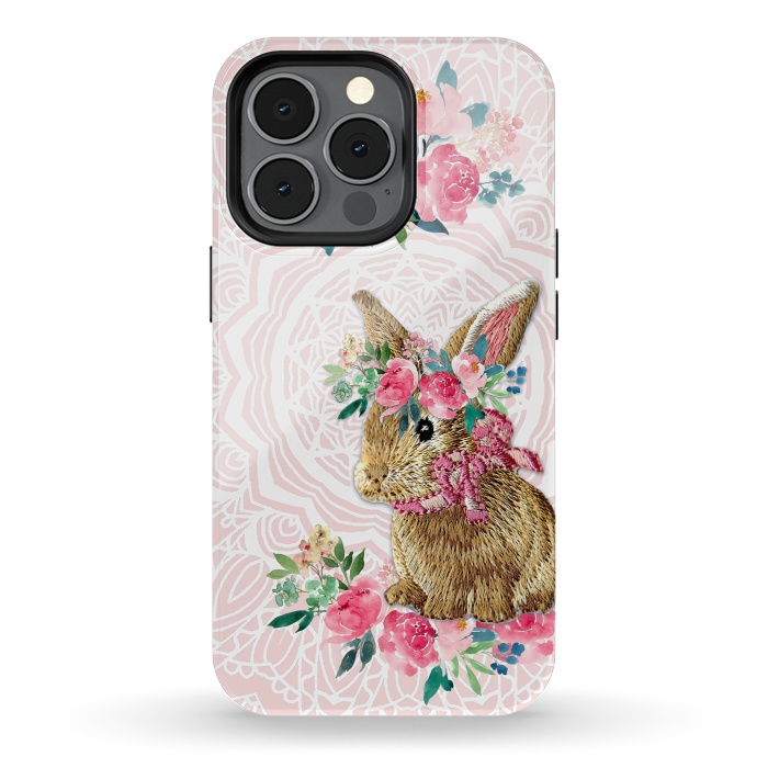 iPhone 13 pro StrongFit Flower Friends Bunny by Monika Strigel