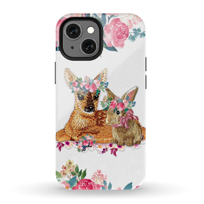 iPhone 13 mini StrongFit Flower Friends Fawn Bunny Lace by Monika Strigel