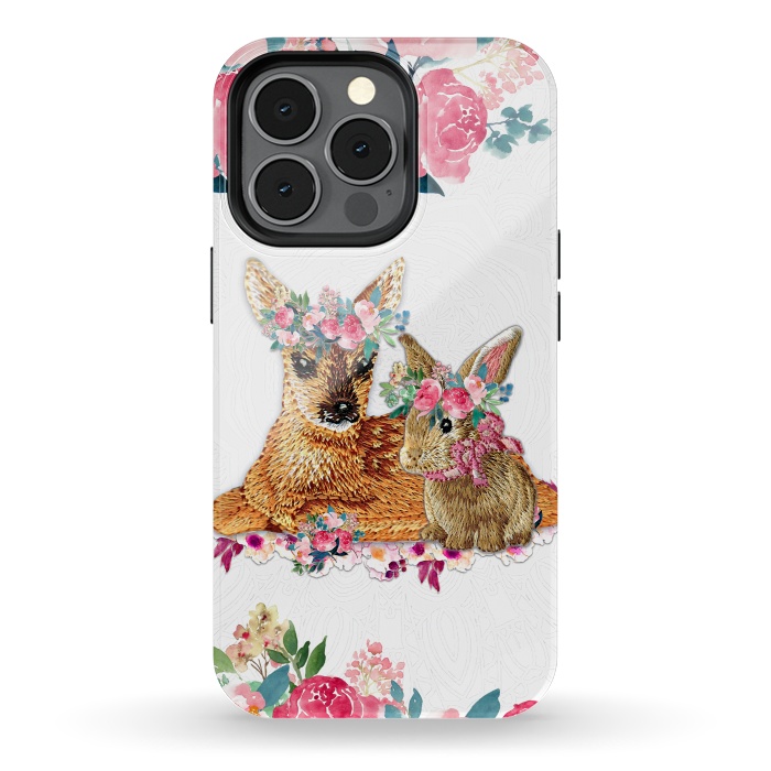 iPhone 13 pro StrongFit Flower Friends Fawn Bunny Lace by Monika Strigel