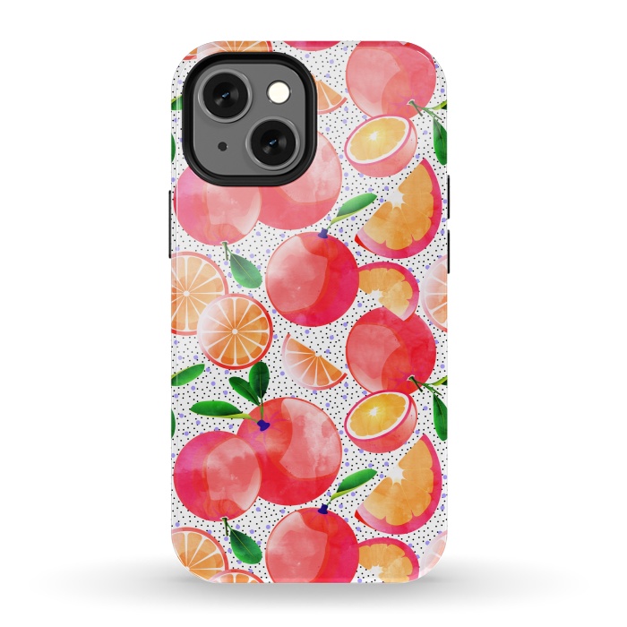 iPhone 13 mini StrongFit Citrus Tropical | Juicy Fruits Polka Dots | Food Orange Grapefruit Pink Watercolor Botanica by Uma Prabhakar Gokhale