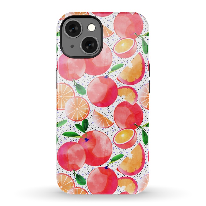 iPhone 13 StrongFit Citrus Tropical | Juicy Fruits Polka Dots | Food Orange Grapefruit Pink Watercolor Botanica by Uma Prabhakar Gokhale