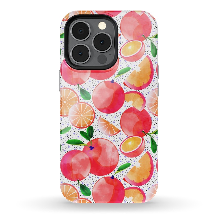 iPhone 13 pro StrongFit Citrus Tropical | Juicy Fruits Polka Dots | Food Orange Grapefruit Pink Watercolor Botanica by Uma Prabhakar Gokhale