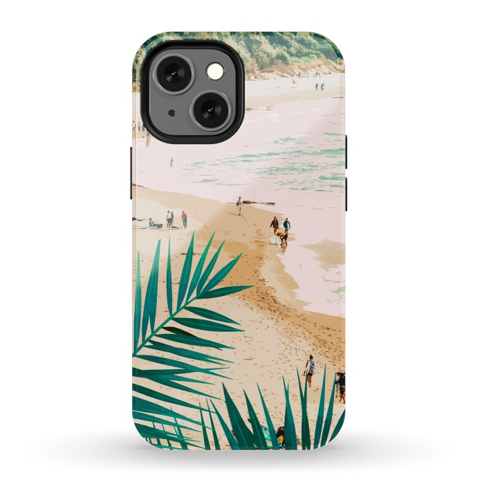 iPhone 13 mini StrongFit Beach Weekend | Pastel Ocean Sea Tropical Travel | Scenic Sand Palm People Boho Vacation by Uma Prabhakar Gokhale