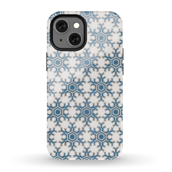 iPhone 13 mini StrongFit Blue silver snowflakes christmas pattern by Oana 