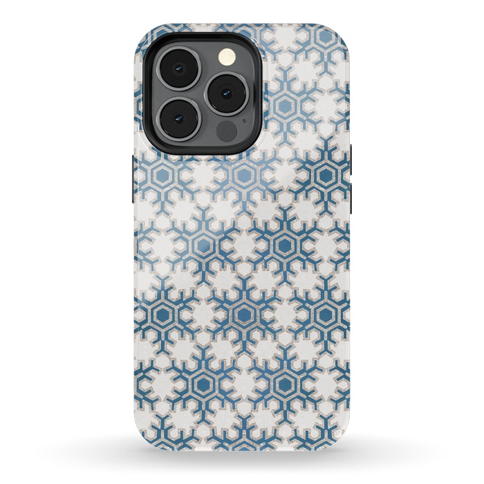 iPhone 13 pro StrongFit Blue silver snowflakes christmas pattern by Oana 
