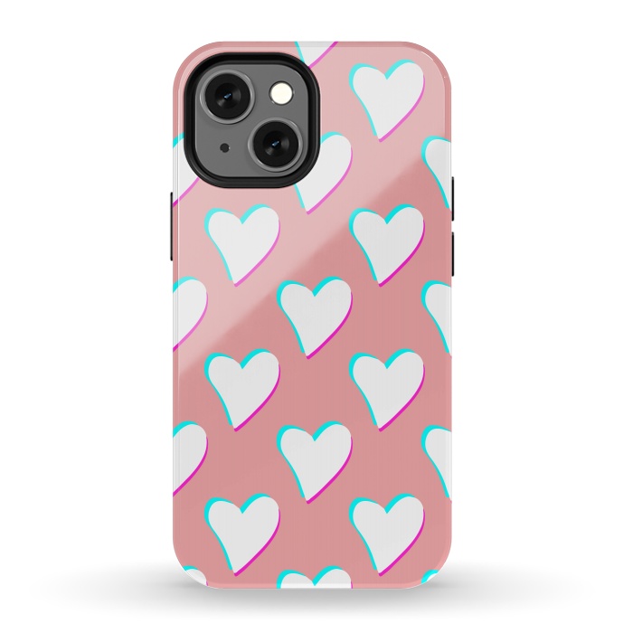 iPhone 13 mini StrongFit Retro Pink Hearts by Julie Erin Designs