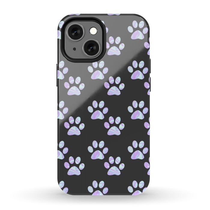 iPhone 13 mini StrongFit Pastel Paw Prints Pattern by Julie Erin Designs
