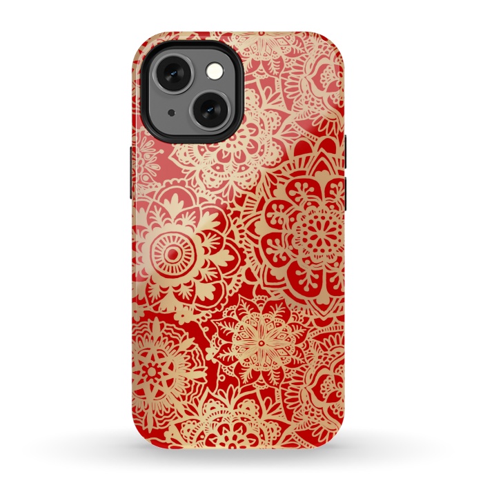 iPhone 13 mini StrongFit Red and Gold Mandala Pattern by Julie Erin Designs
