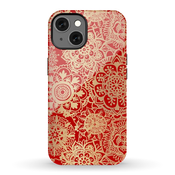 iPhone 13 StrongFit Red and Gold Mandala Pattern by Julie Erin Designs
