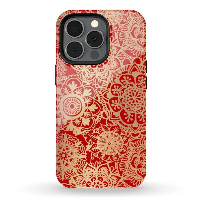 iPhone 13 pro StrongFit Red and Gold Mandala Pattern by Julie Erin Designs