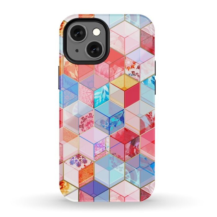iPhone 13 mini StrongFit Ruby and Topaz Kaleidoscope Cubes by Micklyn Le Feuvre