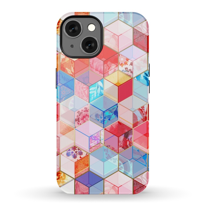 iPhone 13 StrongFit Ruby and Topaz Kaleidoscope Cubes by Micklyn Le Feuvre