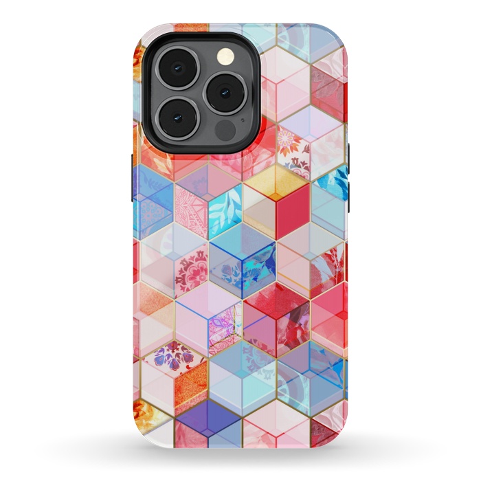iPhone 13 pro StrongFit Ruby and Topaz Kaleidoscope Cubes by Micklyn Le Feuvre
