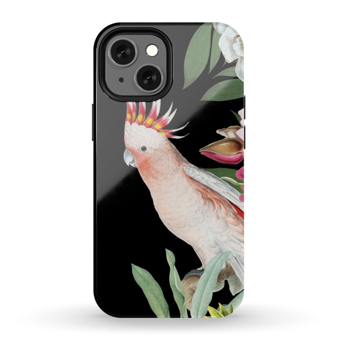 iPhone 13 mini StrongFit Vintage Pink Cockatoo with Tropical Flowers by  Utart
