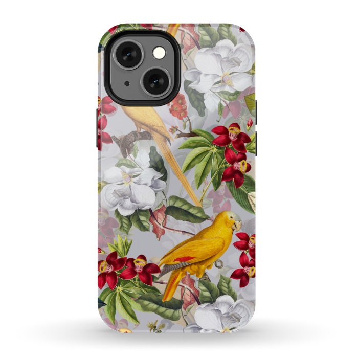 iPhone 13 mini StrongFit Antique Yellow Parrots in Flower Jungle by  Utart