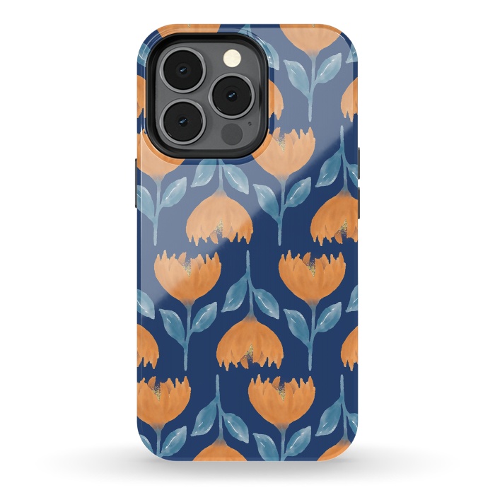 iPhone 13 pro StrongFit Stylish Watercolor Galaxy Blue Flowers Pattern by InovArts
