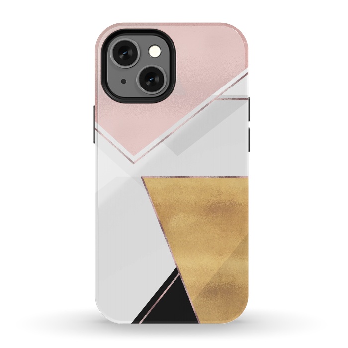 iPhone 13 mini StrongFit Stylish Gold and Rose Pink Geometric Abstract Design by InovArts