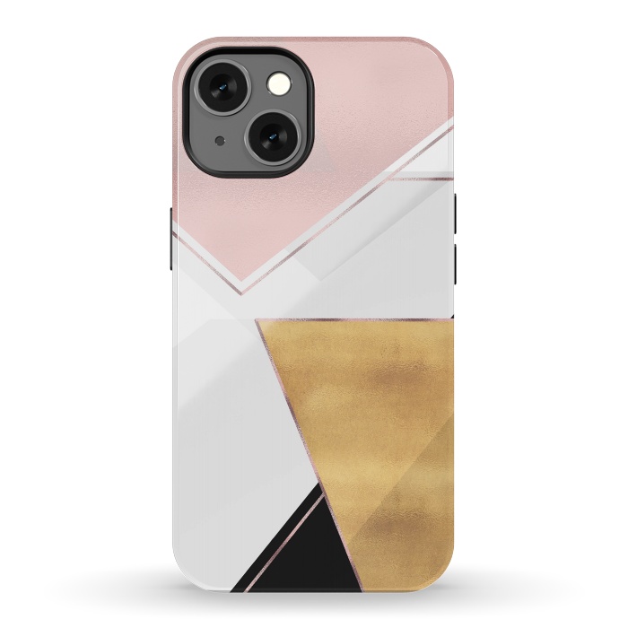 iPhone 13 StrongFit Stylish Gold and Rose Pink Geometric Abstract Design by InovArts
