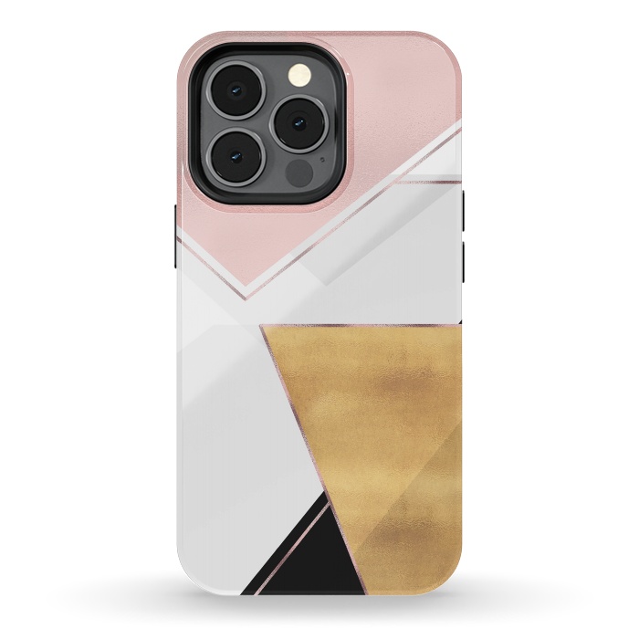 iPhone 13 pro StrongFit Stylish Gold and Rose Pink Geometric Abstract Design by InovArts