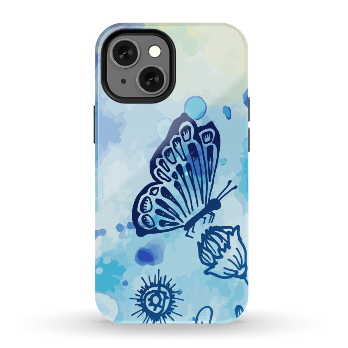 iPhone 13 mini StrongFit BLUE SHADED BUTTERFLY PATTERN by MALLIKA